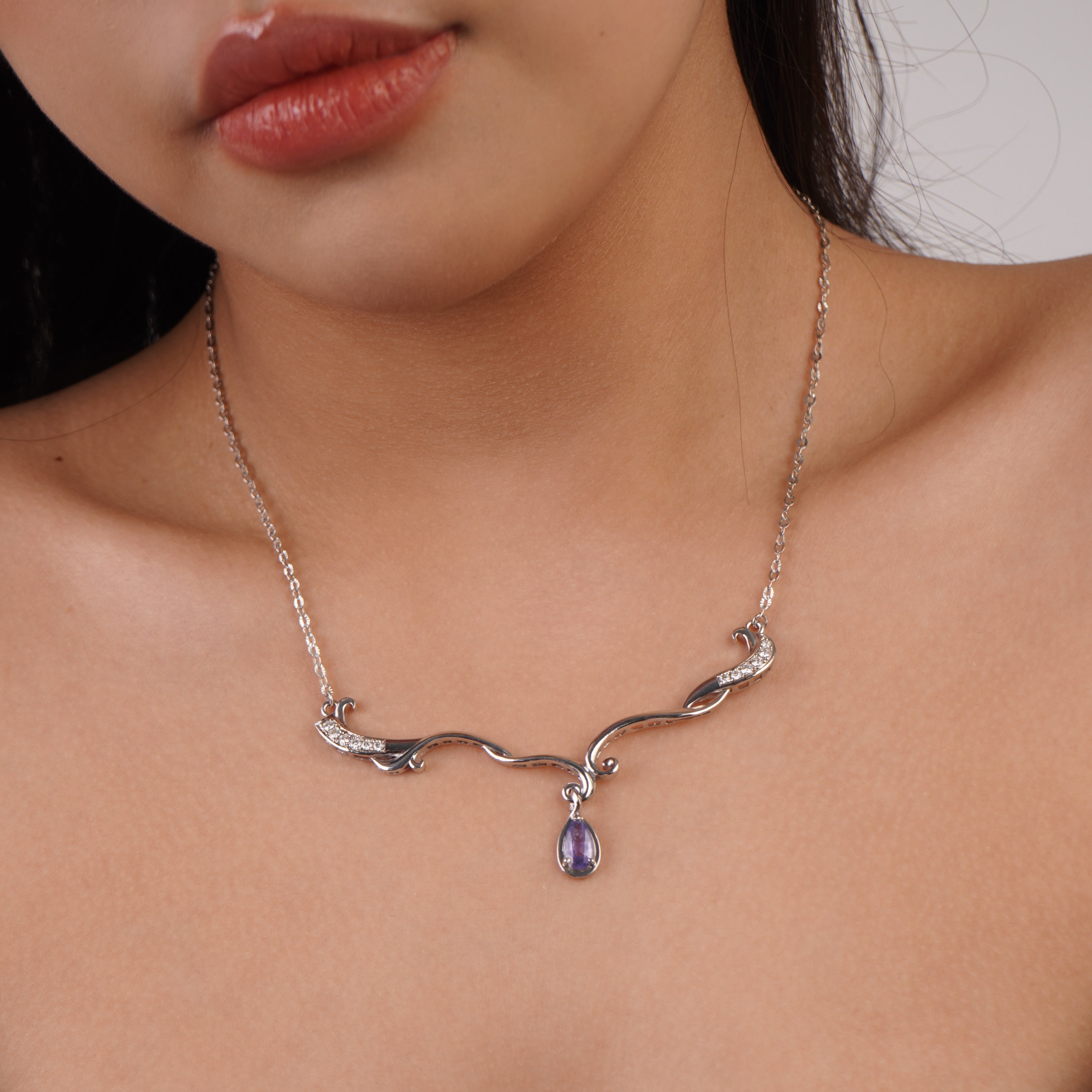 MIST -  Purple Silver Silk Necklace