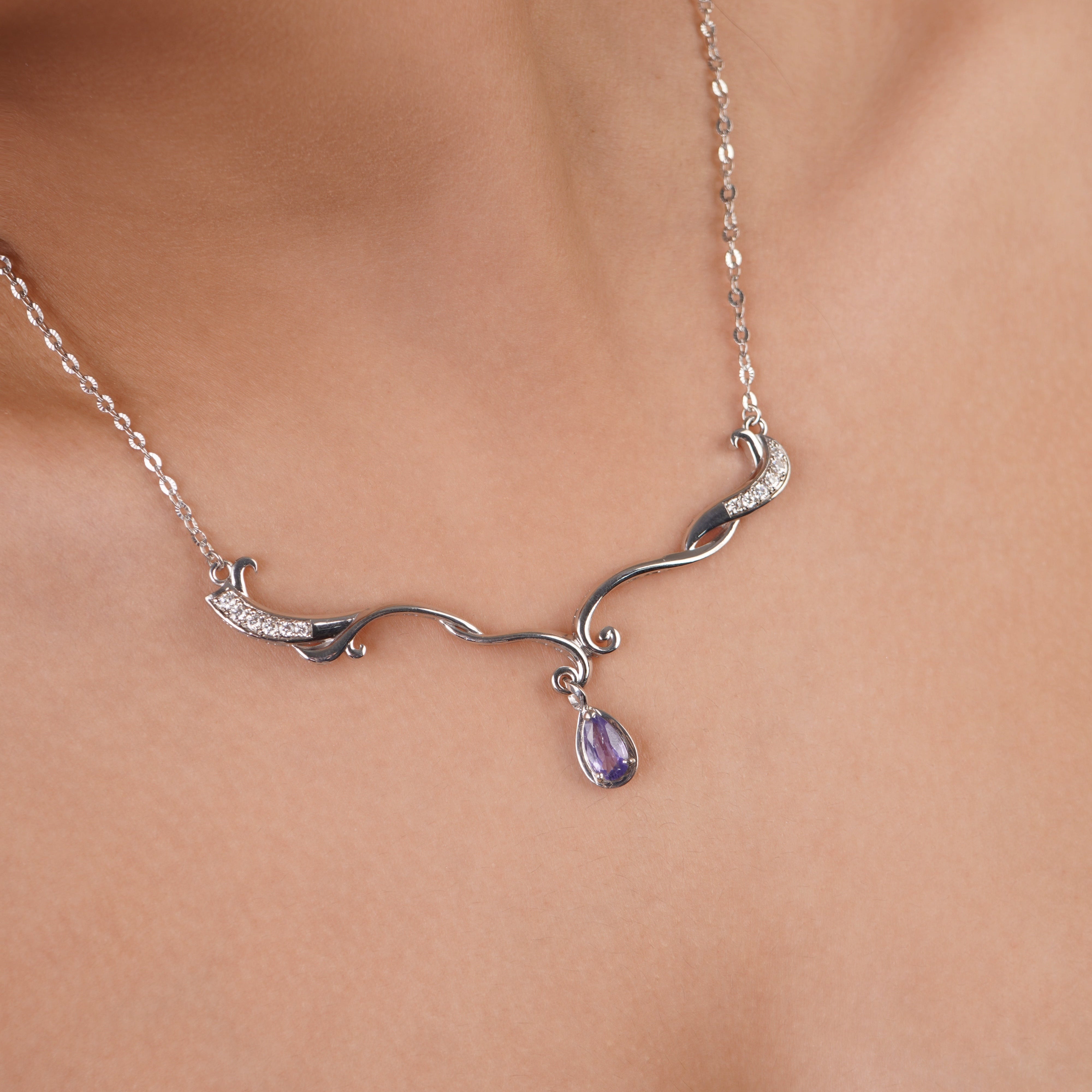 MIST -  Purple Silver Silk Necklace