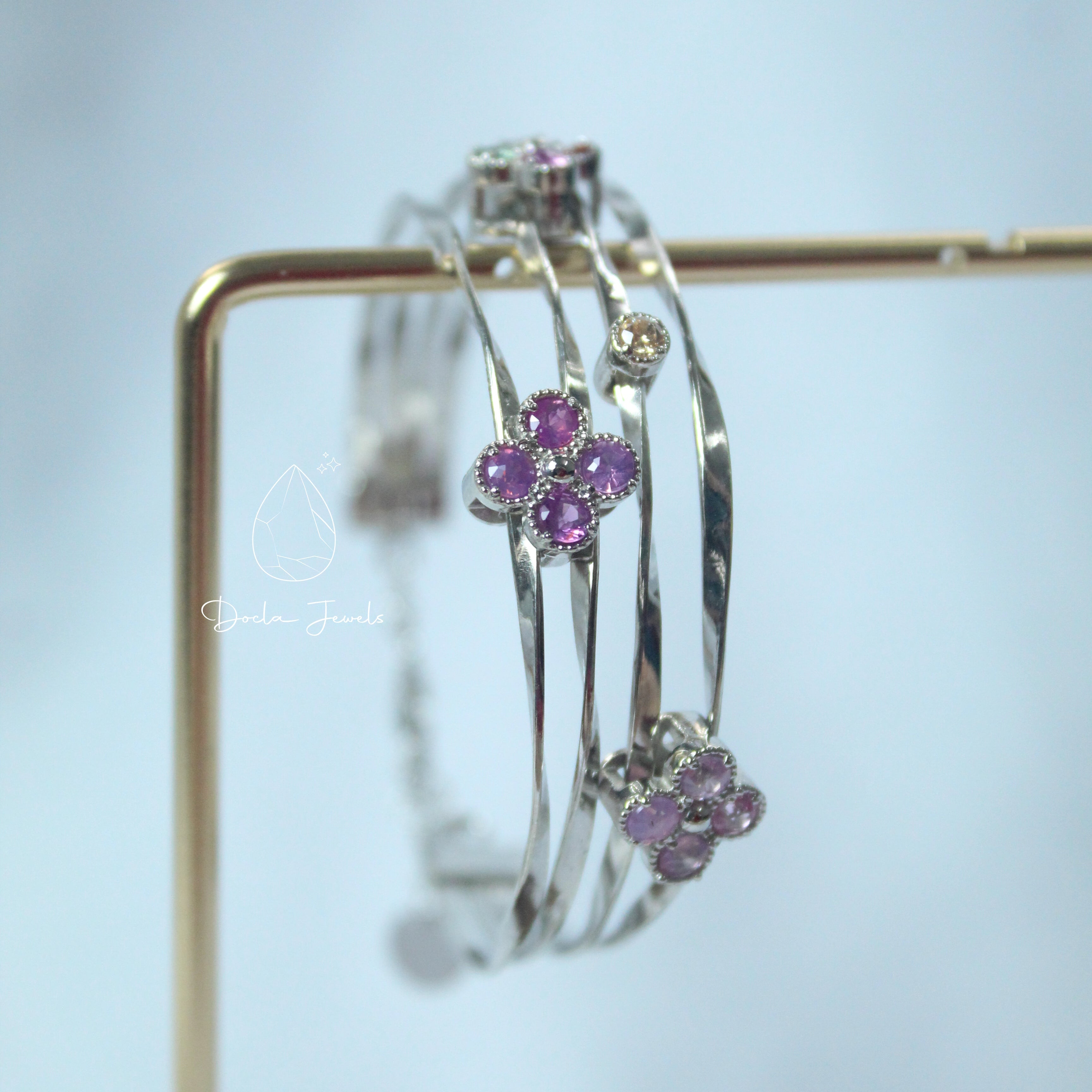 Elegant Multi-Strand Bracelet with Rainbow Sapphire Clusters