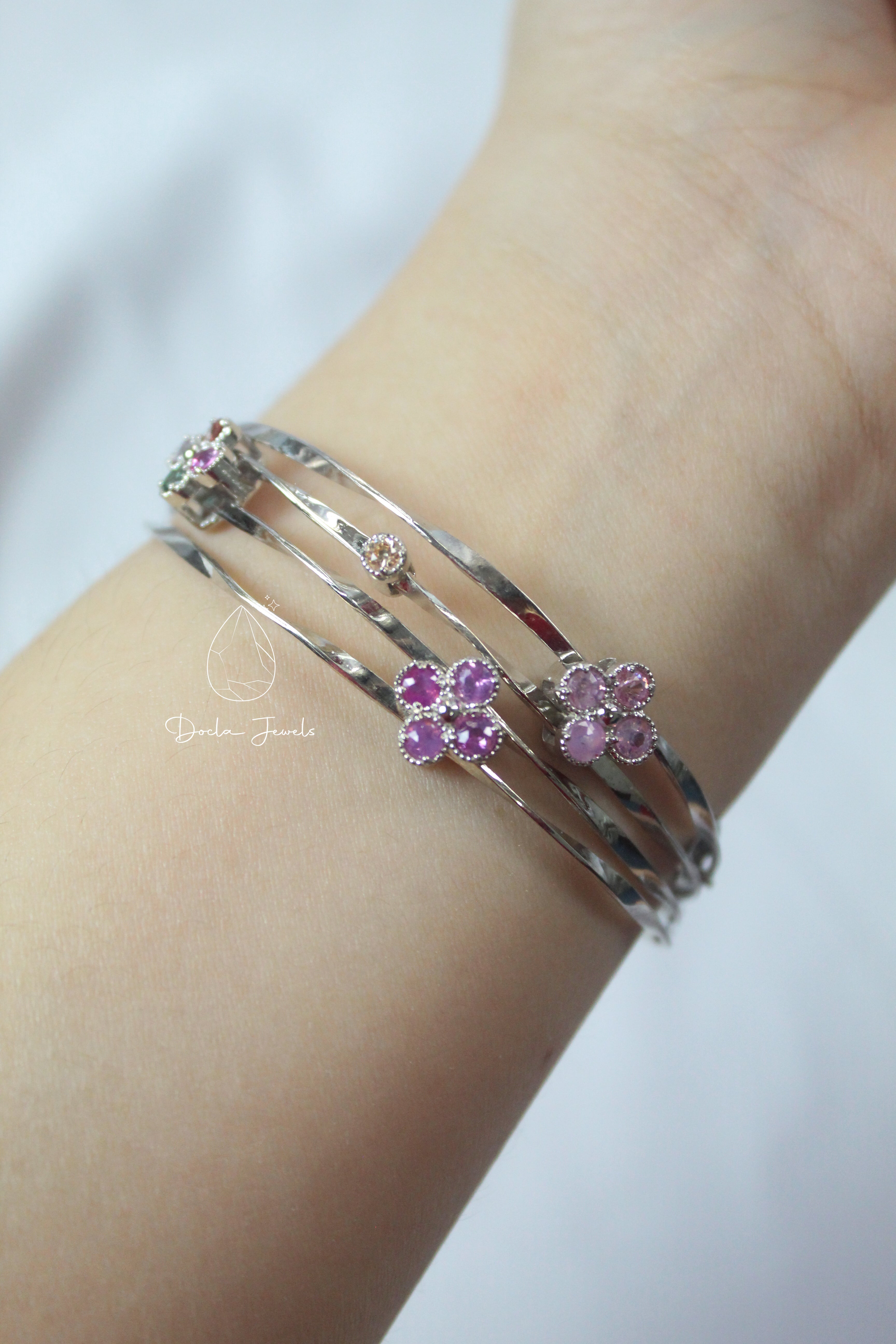 Elegant Multi-Strand Bracelet with Rainbow Sapphire Clusters